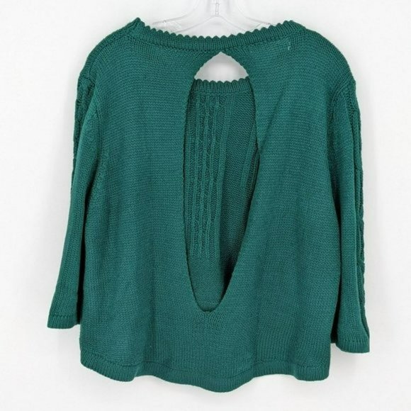 Mags & Pye Sweater OS Hunter Green Oversized Loose Fit Cable Knit Open Back Crop - Picture 11 of 13